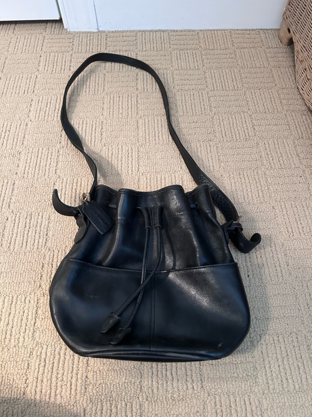 COACH Black Leather Drawstring Shoulder Bag